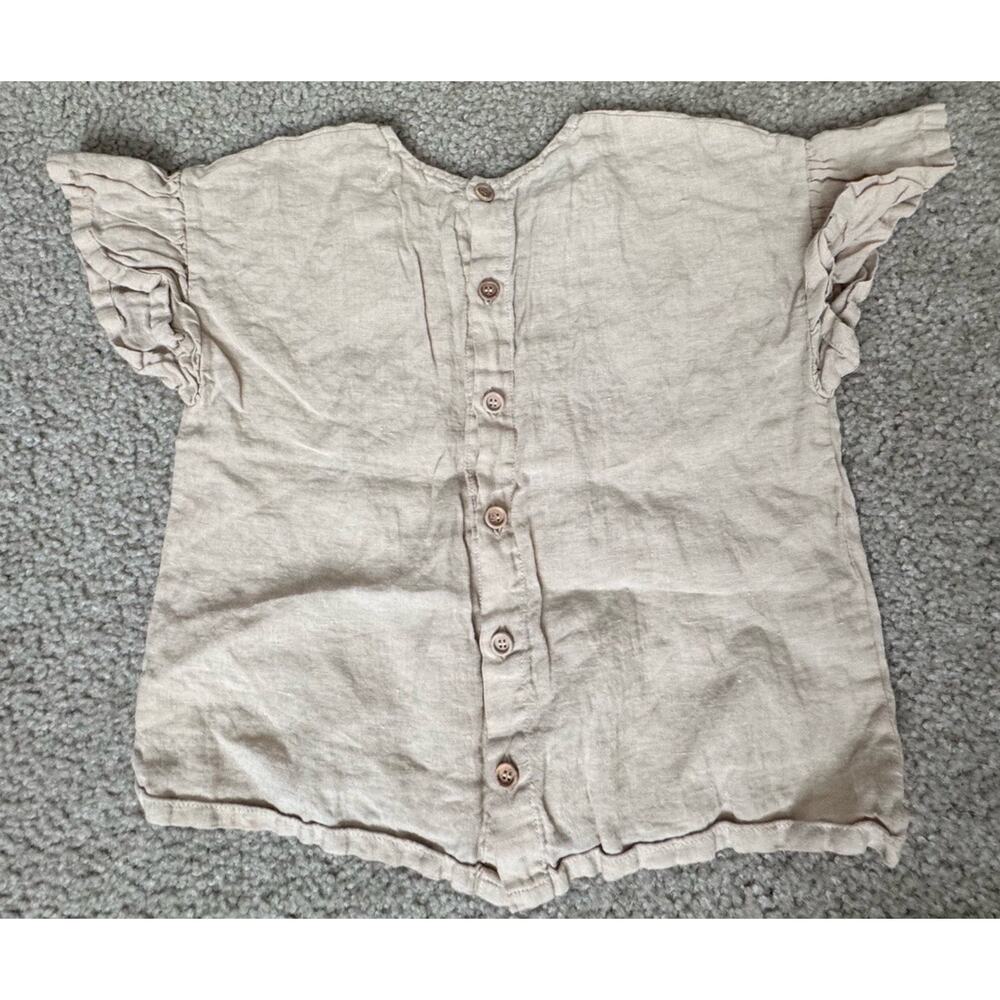 The Simple Folk Linen Blend Flutter Sleeve Top Girls 4-5Y Beige Boho